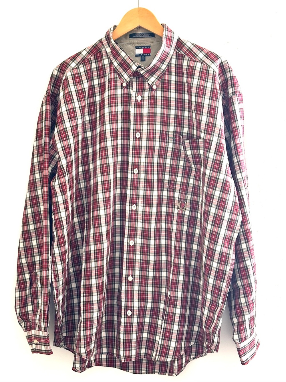 Tommy Hilfiger Men's Red and White Plaid Button-Down Shirt